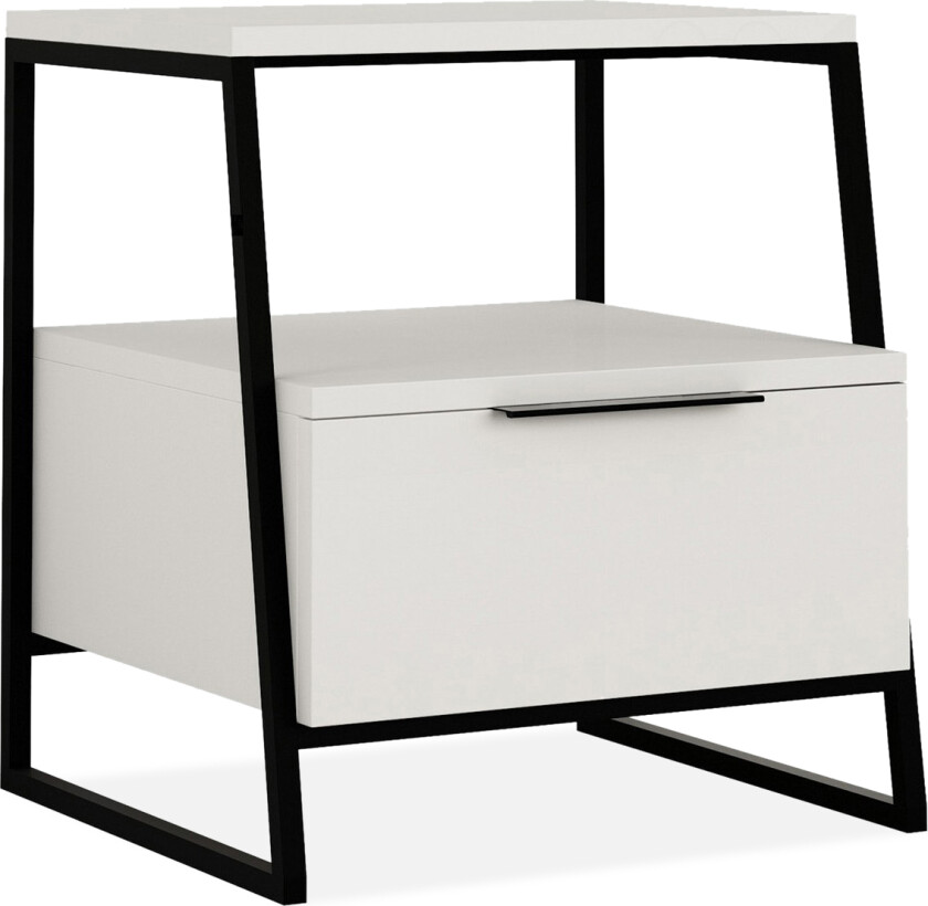 BodSjø Nattbord 45 cm med Oppbevaring Hylle + Lucka - Hvit/Svart