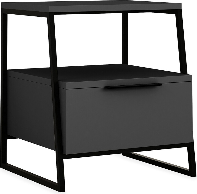 Bilde av BodSjø Nattbord 45 cm med Oppbevaring Hylle + Lucka - Grå/Svart