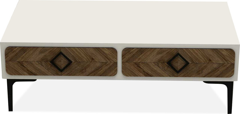 Hovdane Sofabord 105 cm med Oppbevaring Hylle Fiskbensmønste - Hvit/Brun