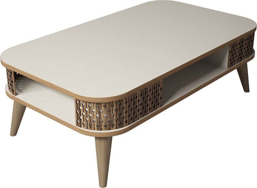 Hovdane Sofabord 105 cm med Oppbevaring Hylle Runde Hjørner - Hvit/Brun/Eik