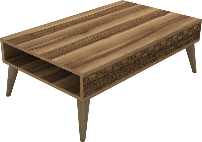 Hovdane Sofabord 105 cm med Oppbevaring Hylle KedjeMønster - Mørkebrun