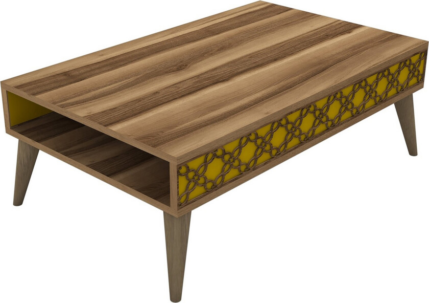 Hovdane Sofabord 105 cm med Oppbevaring Hylle KedjeMønster - Brun/Gul