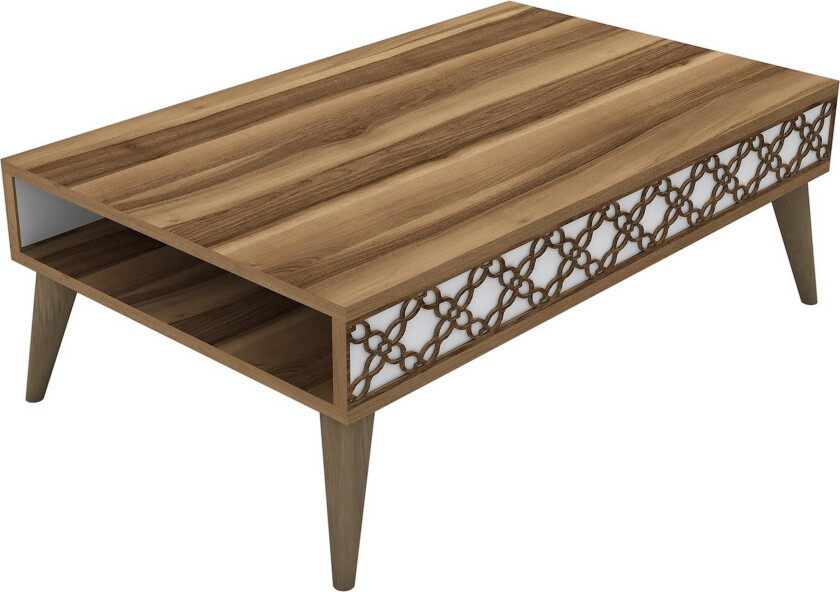 Hovdane Sofabord 105 cm med Oppbevaring Hylle KedjeMønster - Brun/Hvit