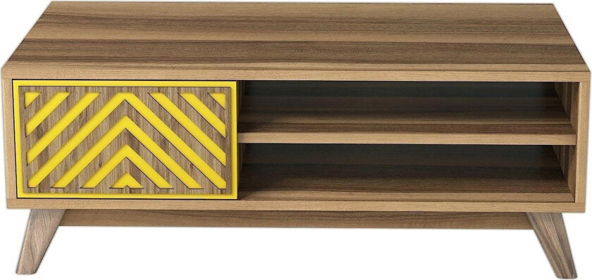 Hovdane Sofabord 105 cm med Oppbevaring 2 Hyller Linjer + Sk - Brun/Gul