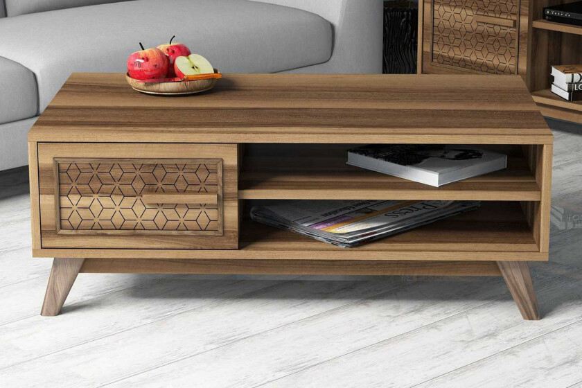 Hovdane Sofabord 105cm m Oppbevaring 2 Hyller+Skåp DiamantMø - Brun/Natur