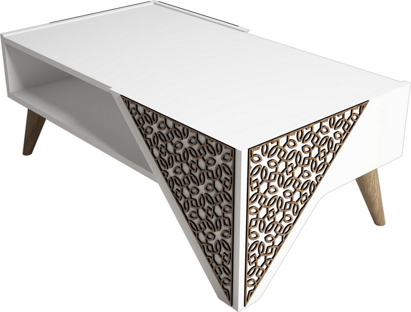 Hovdane Sofabord 105 cm med Oppbevaring Hylle Blomstermønste - Hvit/Brun