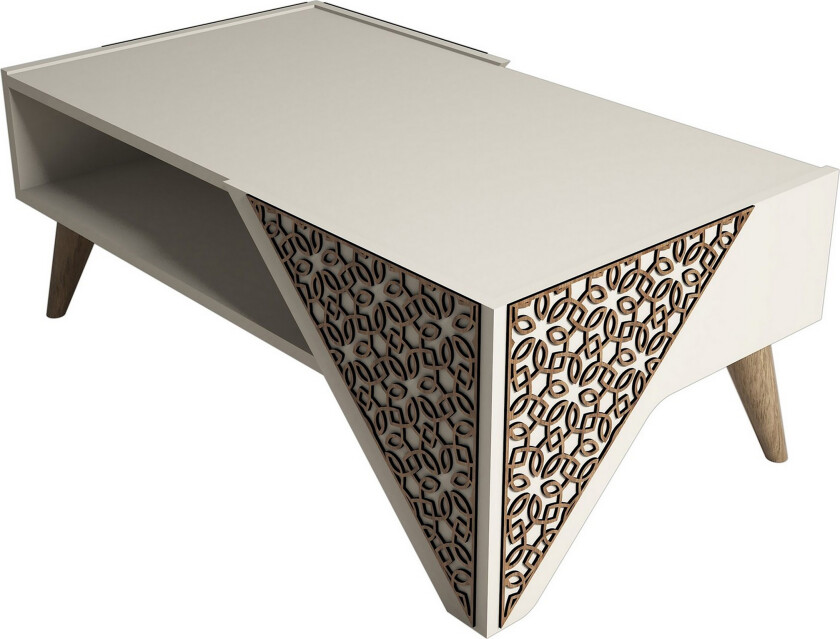 Hovdane Sofabord 105 cm med Oppbevaring Hylle Blomstermønste - Hvit