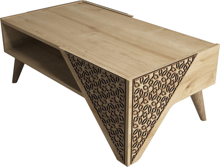 Hovdane Sofabord 105 cm med Oppbevaring Hylle Blomstermønste - Lysebrun