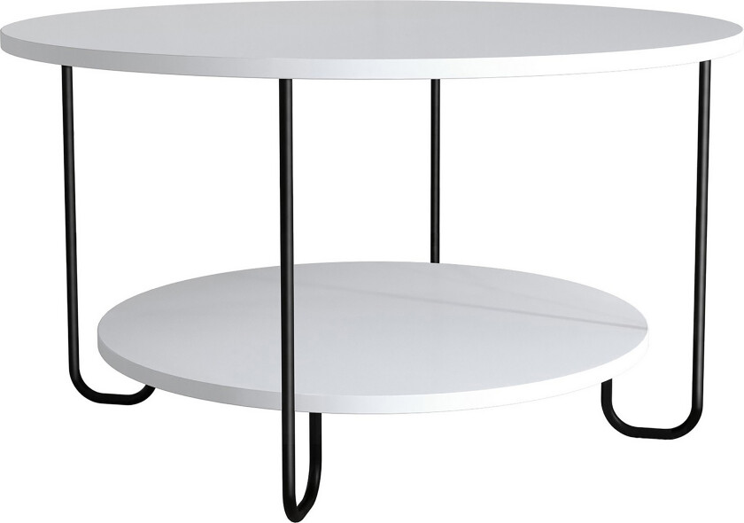 Ullavi Sofabord 80 cm Rundt med Oppbevaring Hylle - Hvit/Svart