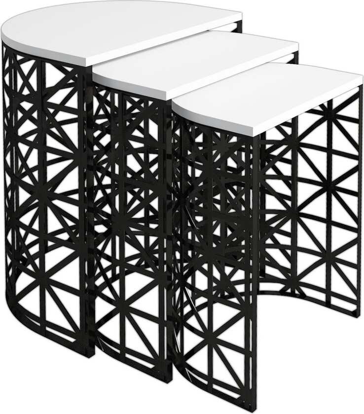 Hovdane Settbord 46 cm Halvsirkel 3 Bord - Hvit/Svart