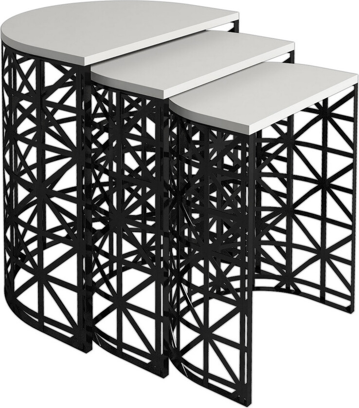 Hovdane Settbord 46 cm Halvcirkel 3 Bord - Hvit/Svart