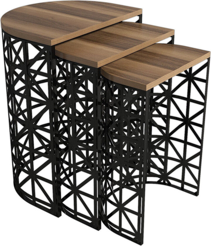 Hovdane Settbord 46 cm Halvcirkel 3 Bord - Mørkebrun/Svart