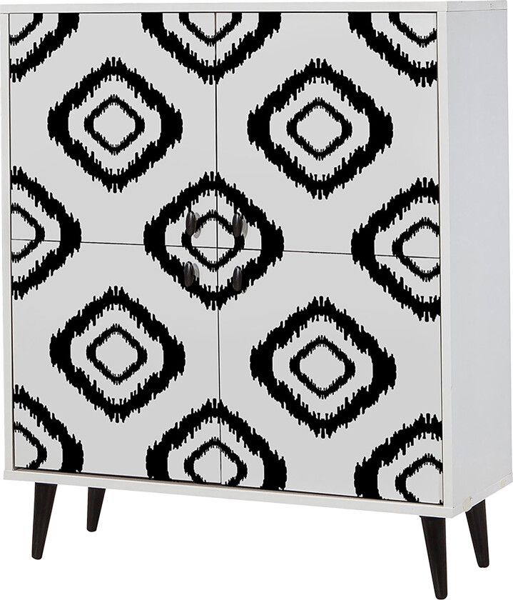 Kommode med 4 Dører 95x111 cm - Hvit/Svart