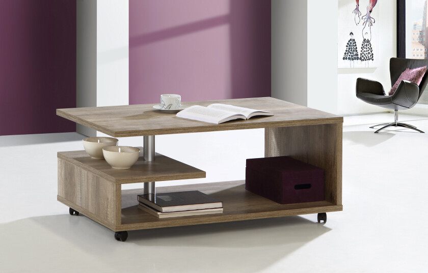 Nabinger Sofabord 105 cm med Oppbevaring Hyller på Hjul - Eik