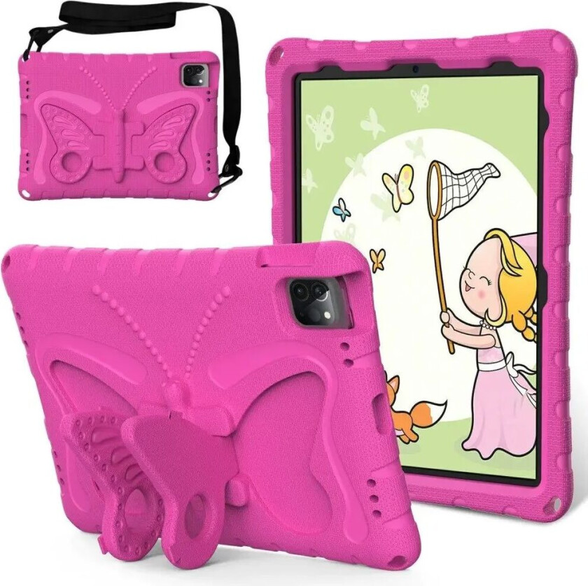 iPad Air / Pro 13" (2024) / Pro 12.9" (2022-2018) Butterfly Kickstand Barnedeksel - Rosa