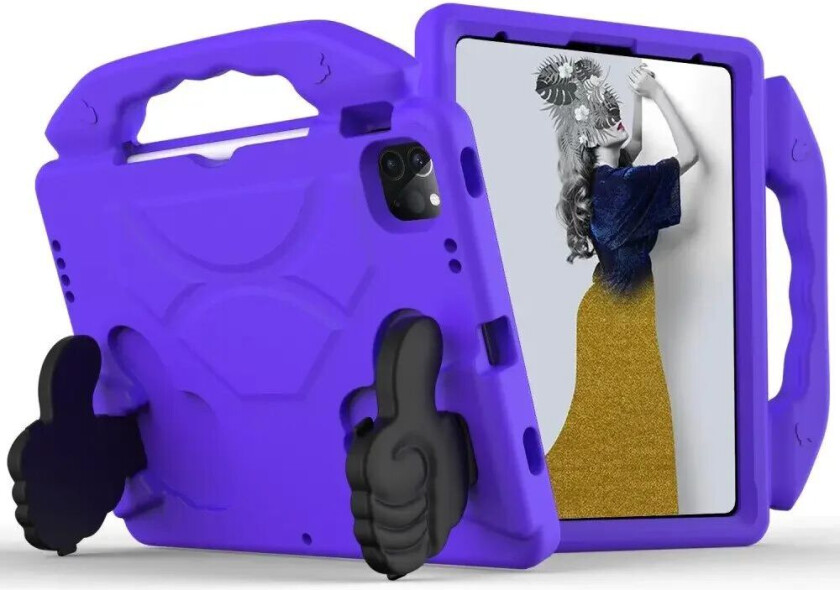 iPad Air / Pro 13" (2024) / Pro 12.9" (2022-2018) Barnedeksel - Thumb Kickstand Bakdeksel - Lilla