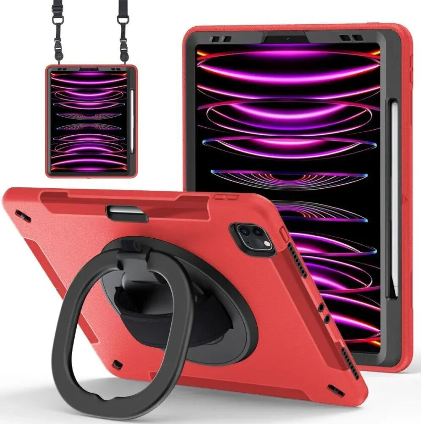 iPad Air 13" (2024) / Pro 12.9" (2022 / 2021 / 2020 / 2018) Håndverksdeksel med Beskyttelsesfilm og Skulderreim - Rød