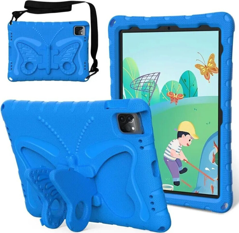 iPad Air / Pro 13" (2024) / Pro 12.9" (2022-2018) Butterfly Kickstand Barnedeksel - Blå