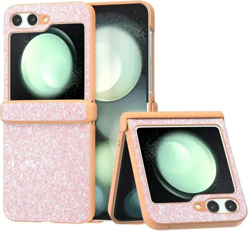 Samsung Galaxy Z Flip6 Skinnkledd Glitrende Plast Deksel - Fersken Rosa