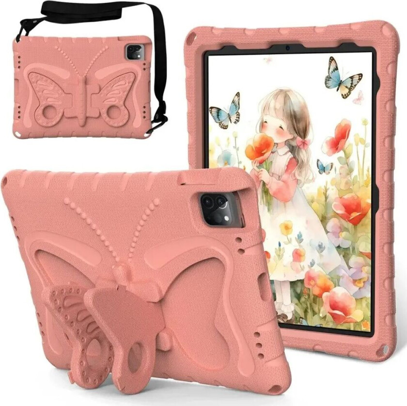 iPad Air / Pro 13" (2024) / Pro 12.9" (2022-2018) Butterfly Kickstand Barnedeksel - Korall