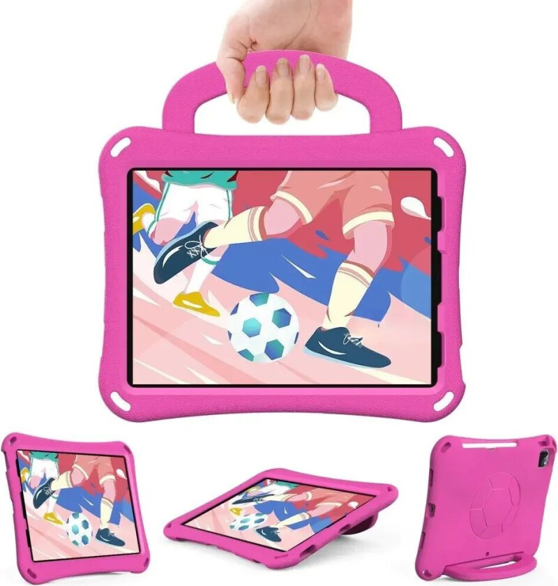 iPad Air 10.9" (2022 / 2020) / Pro 11" (2024-2018) Barnedeksel - Fotball - Stativ og Håndtak - Rosa