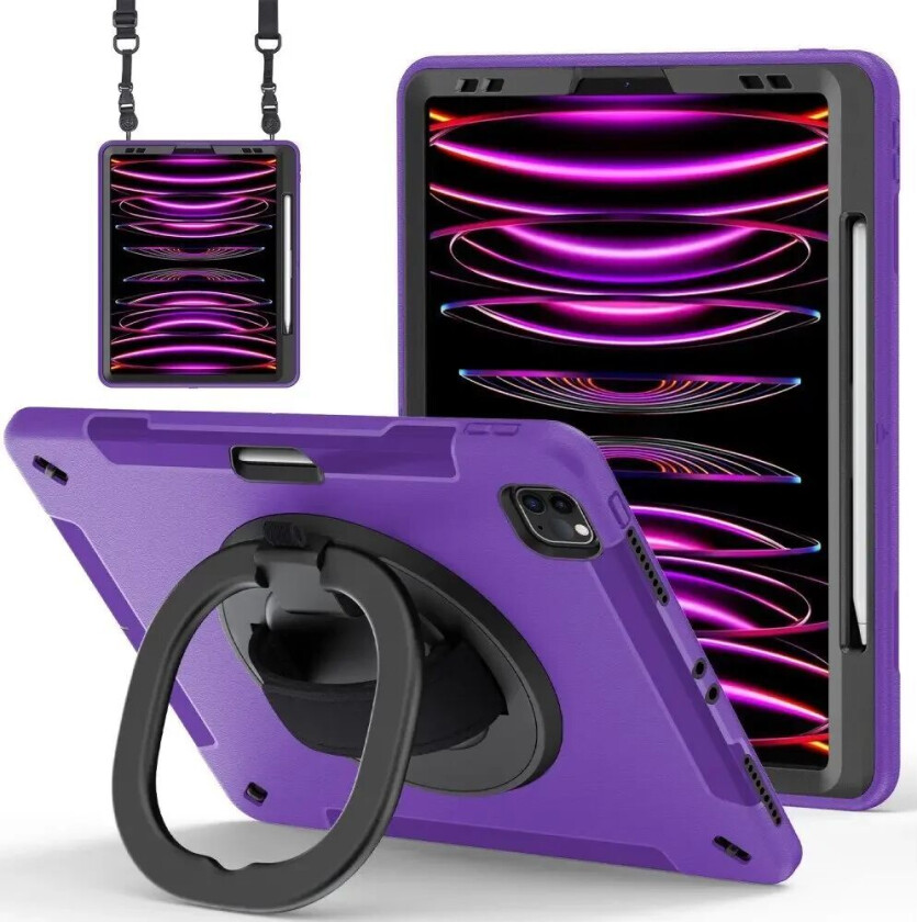 iPad Air 13" (2024) / Pro 12.9" (2022 / 2021 / 2020 / 2018) Håndverksdeksel med Beskyttelsesfilm og Skulderreim - Lilla
