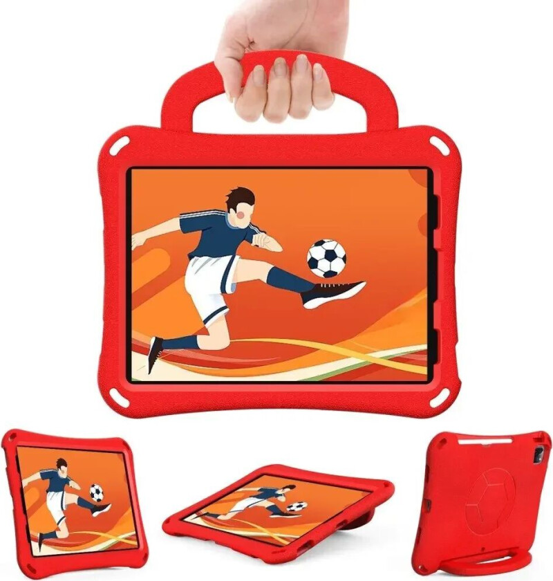 iPad Air 10.9" (2022 / 2020) / Pro 11" (2024-2018) Barnedeksel - Fotball - Stativ og Håndtak - Rød