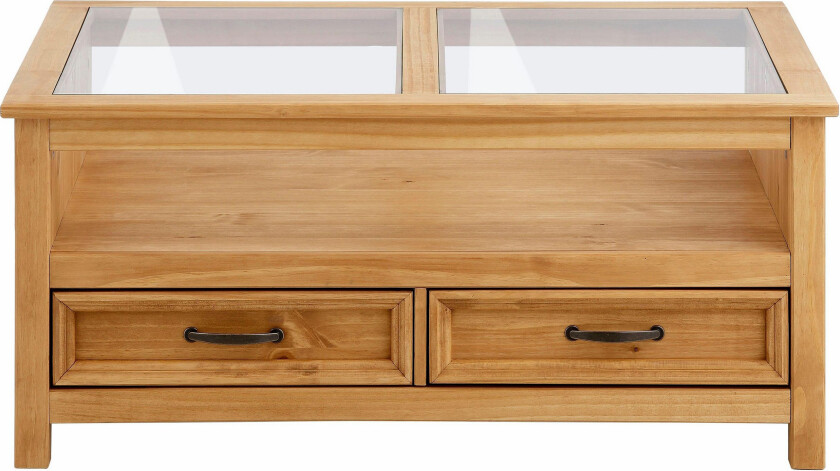 Purnima Sofabord 100 cm med Oppbevaring 2 Skuffer + Hylle - Glass/Brun