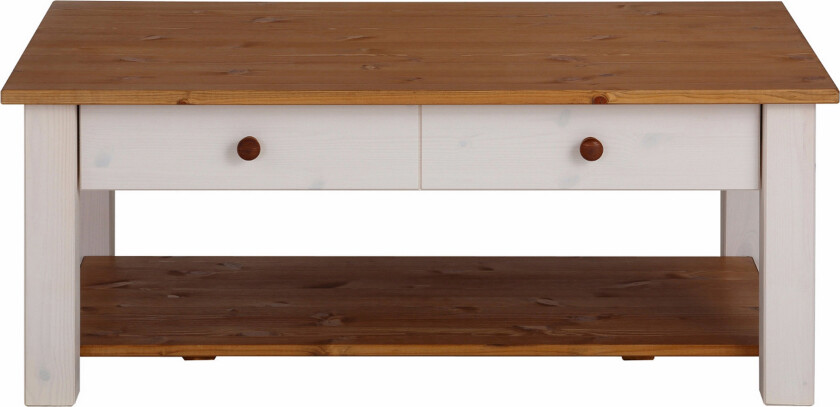 Evonne Sofabord 100 cm med Oppbevaring 2 Skuffer + Hylle - Hvit/Brun