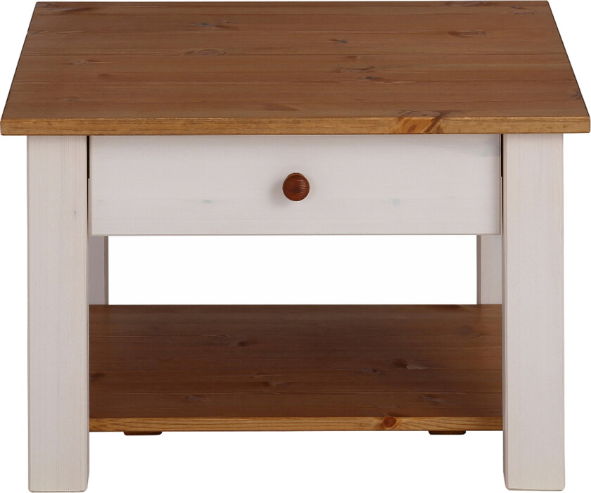 Evonne Sofabord 60 cm med Oppbevaringsskuff + Hylle - Hvit/Brun