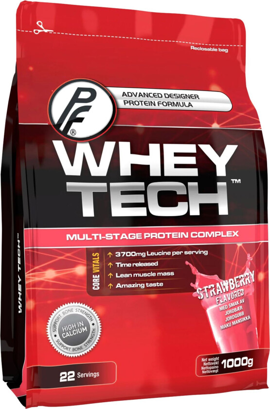 Whey Tech 1 kg, proteinpulver STRAWBERRY