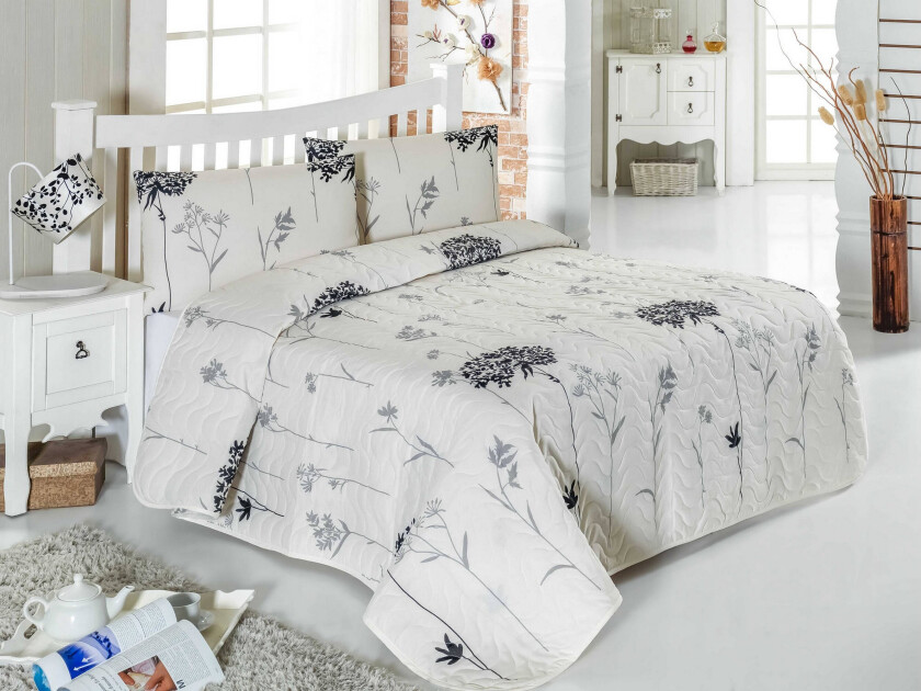 Eponj Home Sengeteppe Dobbelt 200x220+2 Putetrekk Quiltet - Grå/Beige/Svart