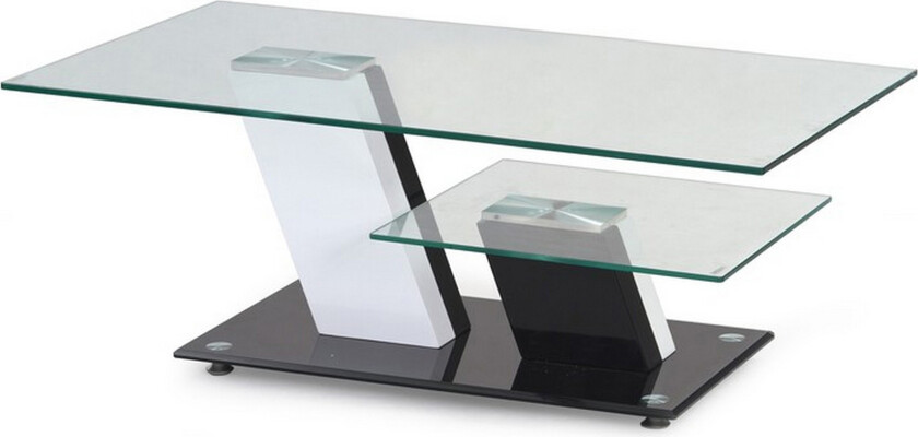 Perreira Sofabord 110 cm med Oppbevaringshylle - Glass/Svart/Hvit