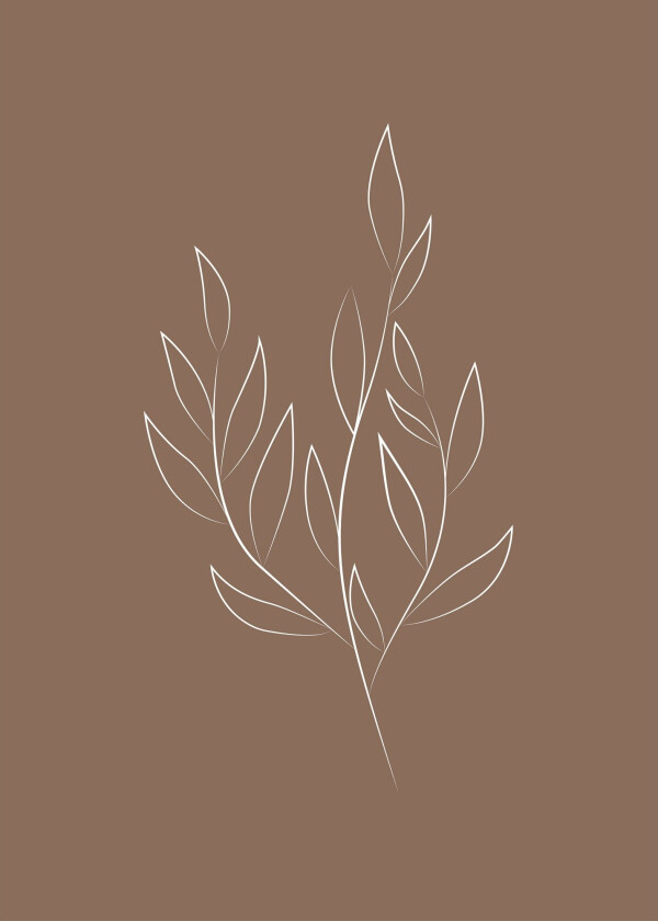 Poster Drawed leaf 50x70 cm - Brun