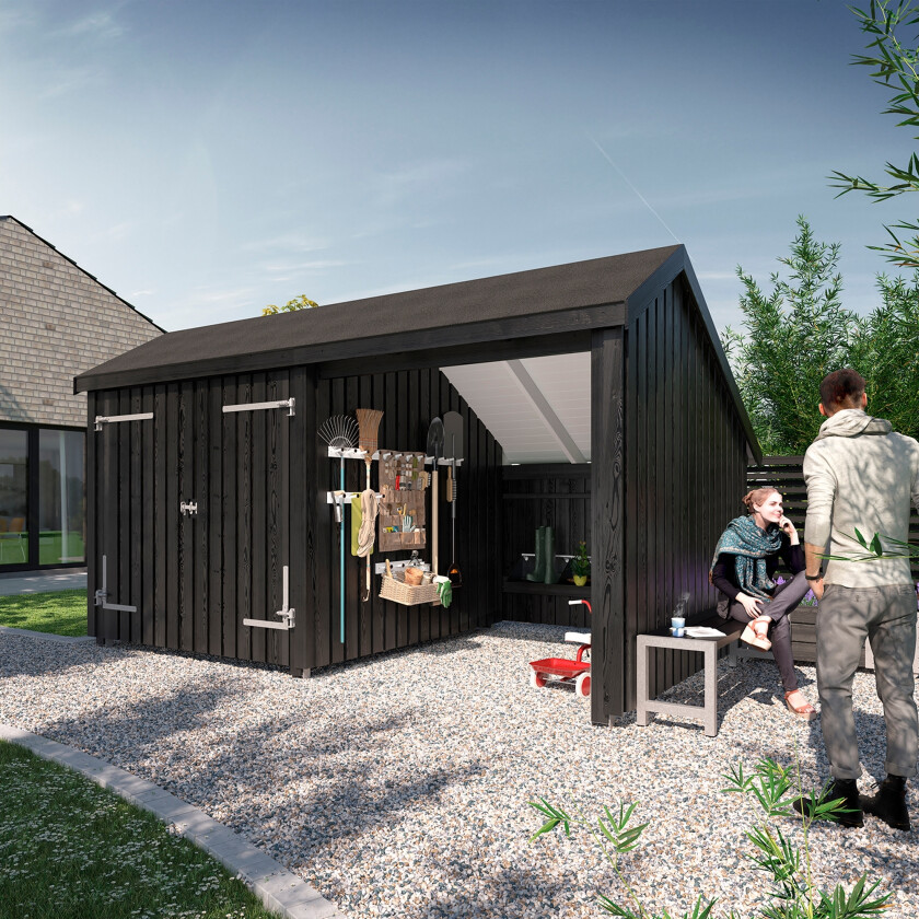 PLUS Multi Hagehus 10,5 m² - 2 Moduler med Dobbeldør - Grå