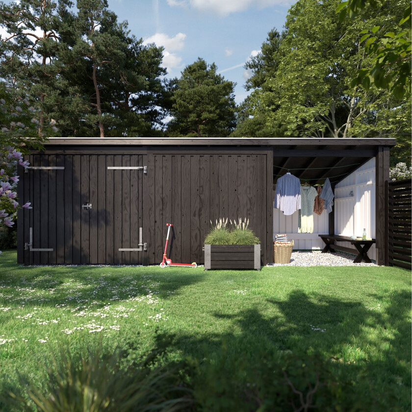 PLUS Nordic Multi Hagehus 14 m² - 3 Moduler med Dobbeldør - Grå