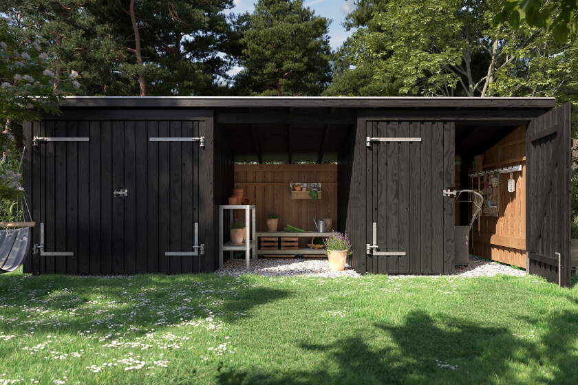 PLUS Nordic Multi Hagehus 14 m² - 3 Moduler 2 Dobbeldørar - Grå