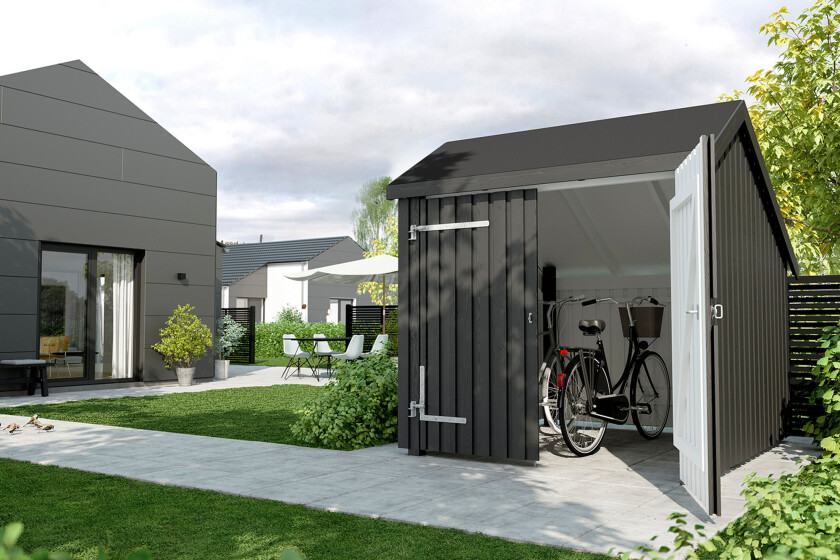 PLUS Sykkelskjul 5,7 m² - 1 Modul med Dobbeldør - Grå
