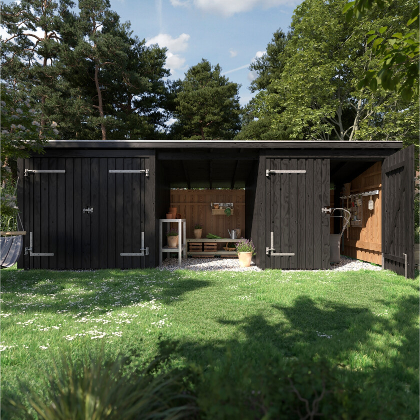PLUS Nordic Multi Hagehus 14 m² - 3 Moduler 2 Dobbeldørar - Grå