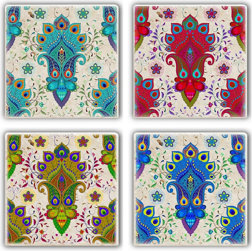 Glassunderlag 4-pk - Flerfarget