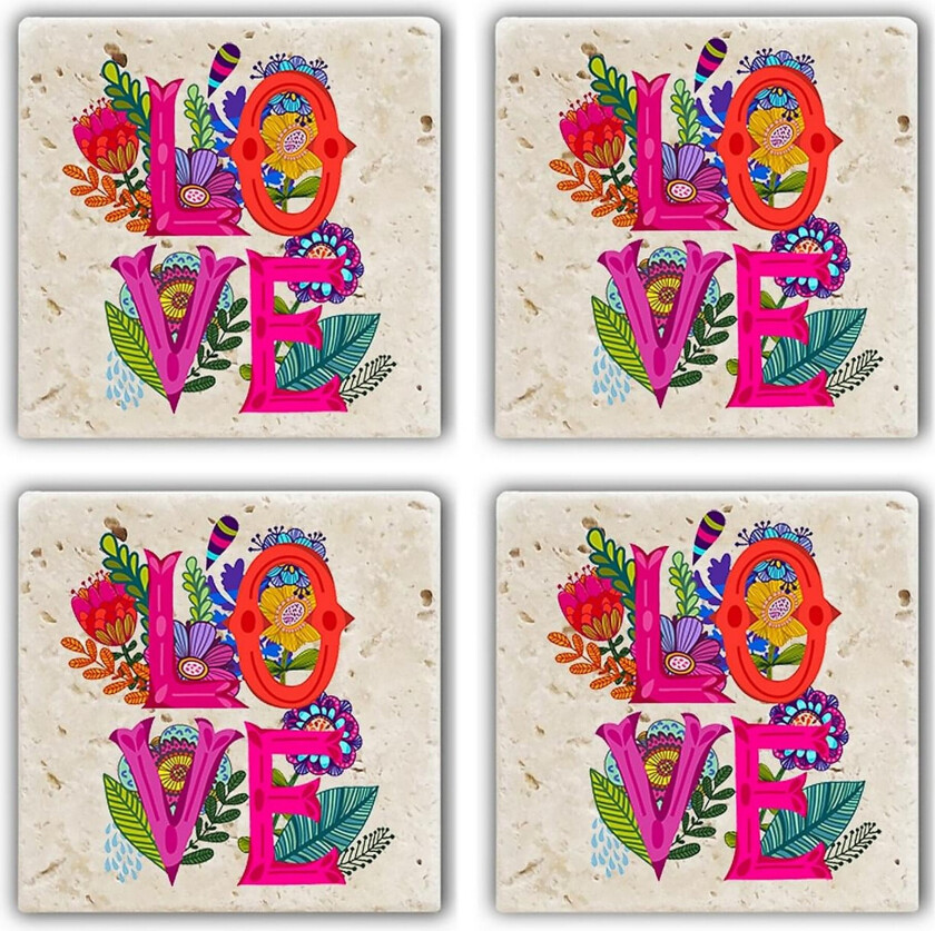 Glassunderlag 4-pk - Flerfarget