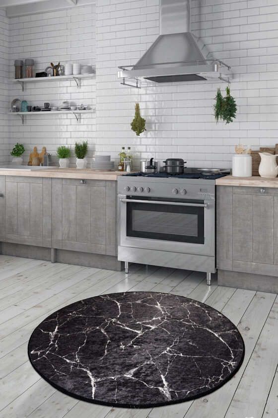 Rund Matte Marmor - Svart -