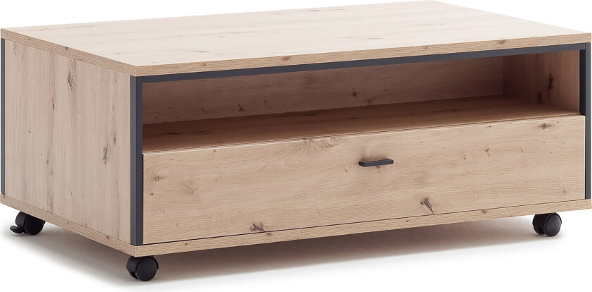 Shaginaw Sofabord 115 cm med Oppbevaringsskuff+Hyller på Hju - Eikefarge/Antracit