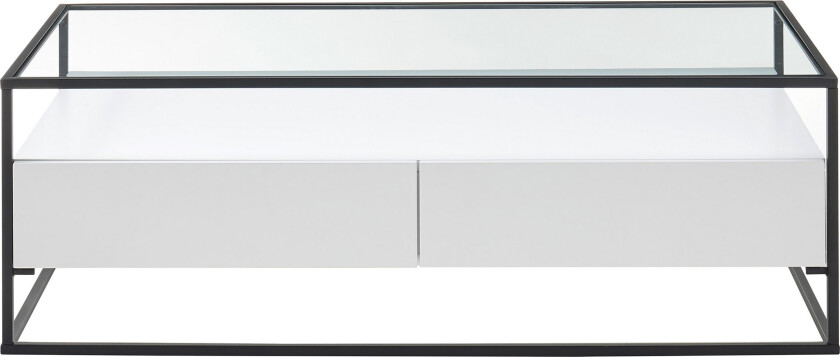 Karysma Sofabord 120 cm med Oppbevaring 2 Skuffer + Hylle - Glass/Hvit