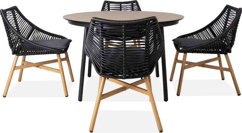 Helsinki Spisegruppe inkl. 4 Stoler - Svart / Beige