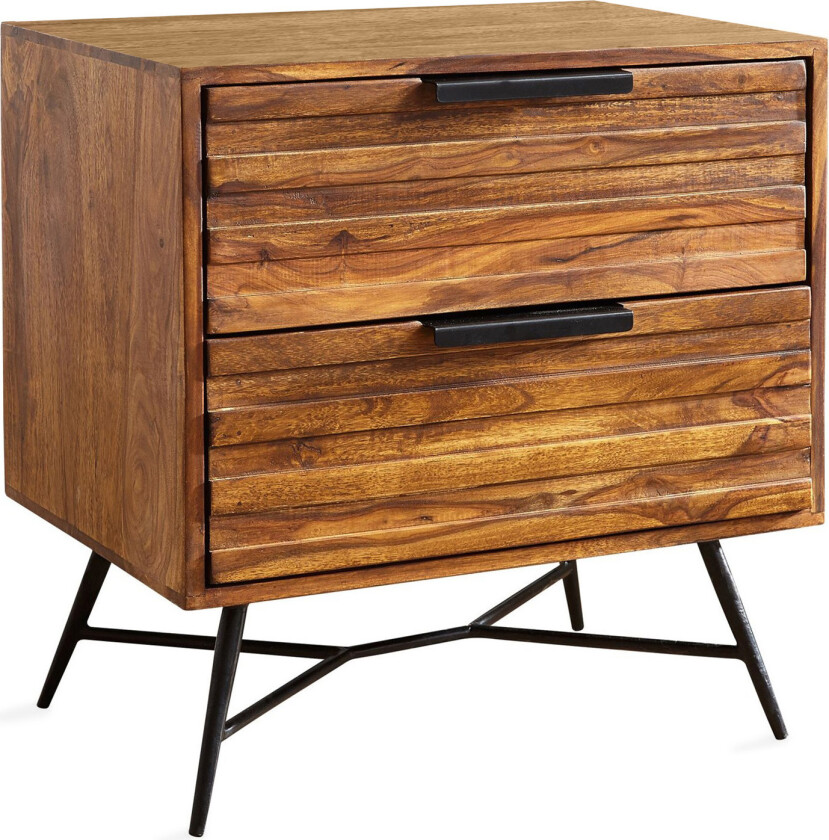 Kimbal Nattbord 60 cm med Oppbevaring 2 Skuffer - Massivt Tre/Svart