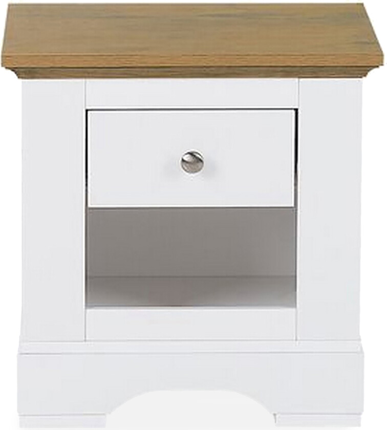 Strutton Nattbord 48 cm med Oppbevaring Skuff + Hylle - Hvit/Brun