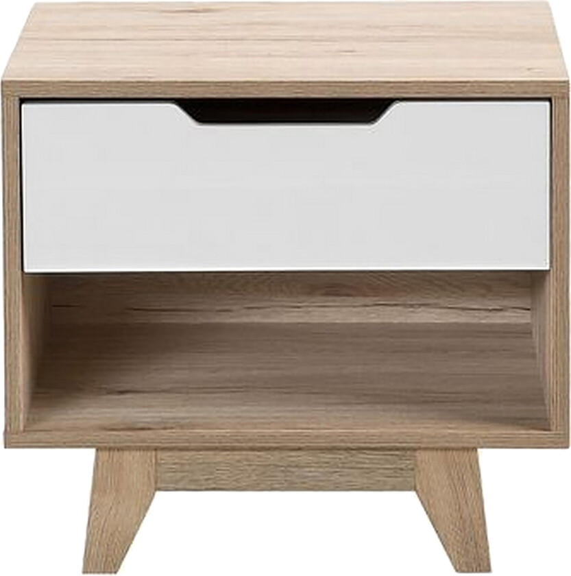 Bilde av Hultz Nattbord 50 cm med Oppbevaring Skuff + Hylle - Hvit