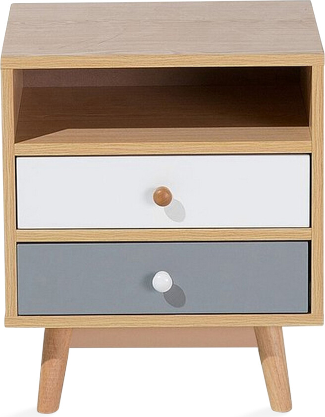 Peinmore Nattbord 40 cm med Oppbevaring 2 Skuffer + Hylle - Brun/Hvit/Grå