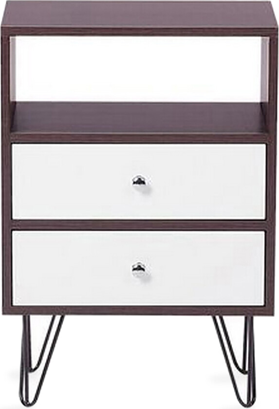 Mashaw Nattbord 45 cm med Oppbevaring 2 Skuffer + Hylle - Mørkebrun/Hvit